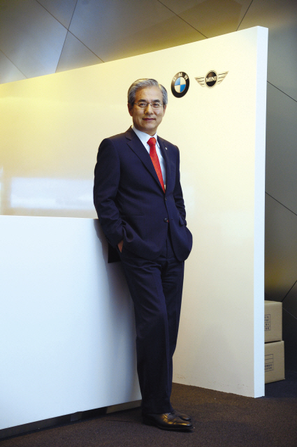 BMW Korea Kim Hyo-joon poses at his office in Seoul. (Park Hae-mook/The Korea Herald)