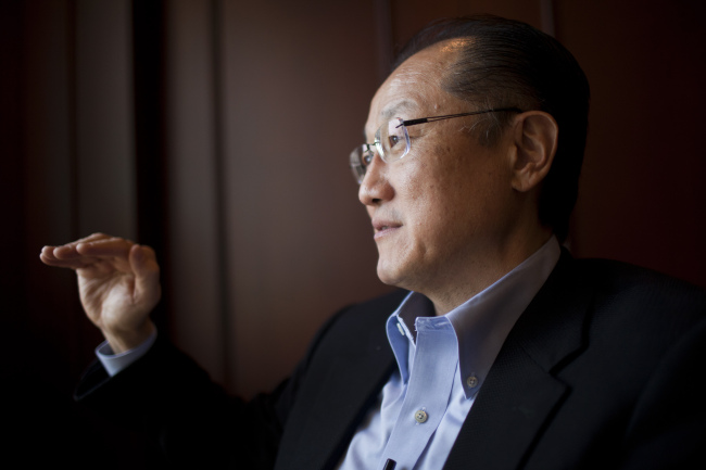 Jim Yong Kim, president of the World Bank Group, speaks during an interview in Lima, Peru, Sunday. (Bloomberg)