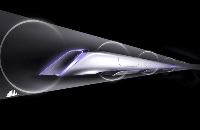 An image released by Tesla Motors, is a conceptual design rendering of the Hyperloop passenger transport capsule. Billionaire entrepreneur Elon Musk on Monday unveiled a concept for a transport system he says would make the nearly 400-mile trip in half the time it takes an airplane. (AP-Yonhap News)