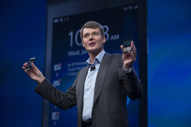 Research In Motion Ltd. CEO Thorsten Heins speaks during the launch of the BlackBerry 10 in New York. (Bloomberg)