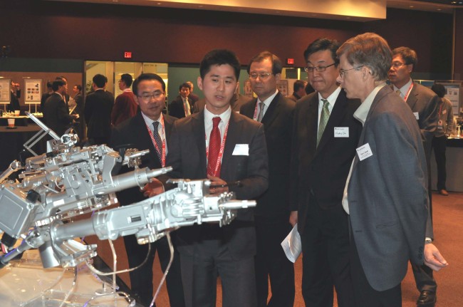 Hyundai Mobis displays its auto parts at the Chrysler headquarters in Detroit in February. (Hyundai Mobis)