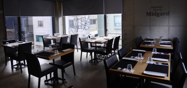 Celebrity chef Raymon Kim’s new restaurant, Sehrimnir; Days in Midgard, opened near Garosu-gil in Seoul early last month. (Park Hae-mook/The Korea Herald)