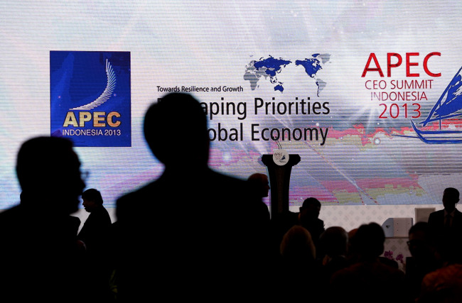 Delegates are seen at the Asia-Pacific Economic Cooperation CEO Summit in Nusa Dua, Bali, Sunday. (Bloomberg)