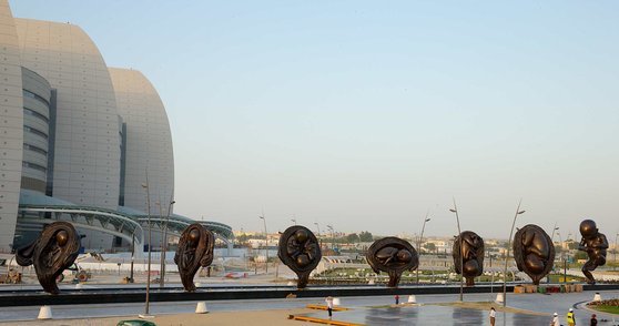 British artist Damien Hirst’s “The Miraculous Journey” (2005-2013), consisting of 14 large-scale bronze sculptures that chart the gestation of a fetus from conception to birth, is unveiled outside the new Sidra Medical and Research Centre in Doha, Qatar. (Nadine Al Koudsi QMA and Damien Hirst/Science Ltd.)