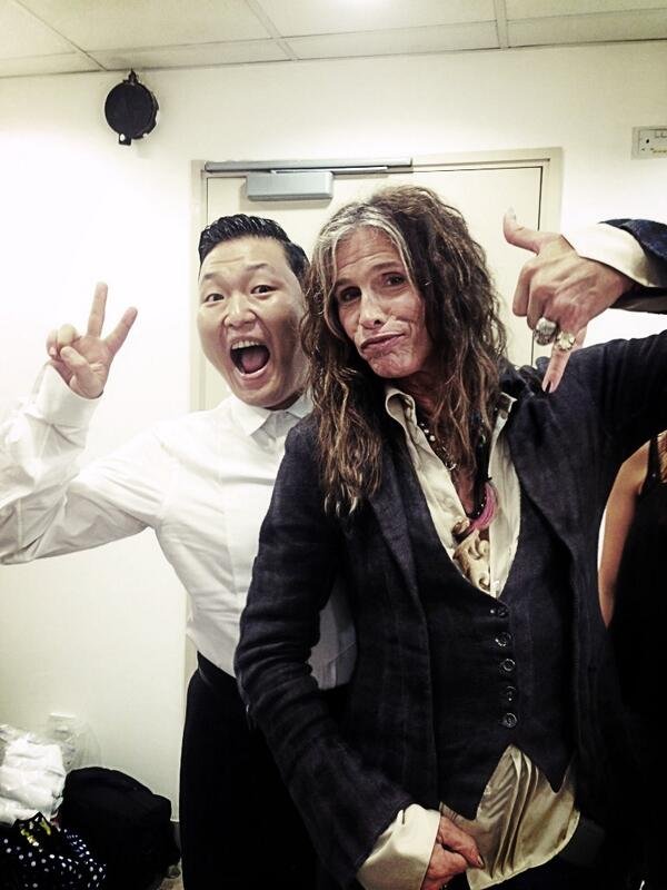 Psy (left) and Aerosmith’s Steven Tyler. (Psy Official Twitter)