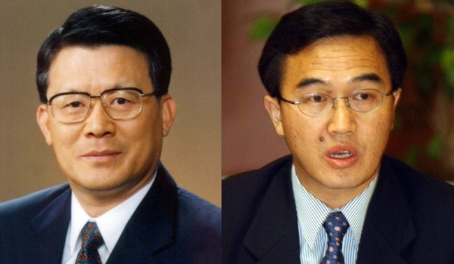 Former chief security adviser Baek Jong-chun (left) and former security secretary Cho Myung-kyun. (Yonhap News)