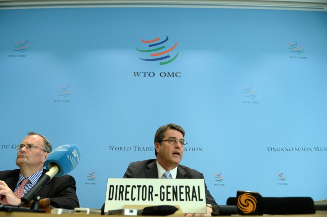 World Trade Organization Director General Roberto Azevedo speaks during a press conference after a meeting of the organization’s General Council at the WTO headquarters in Geneva on Tuesday. (Xinhua-Yonhap News)