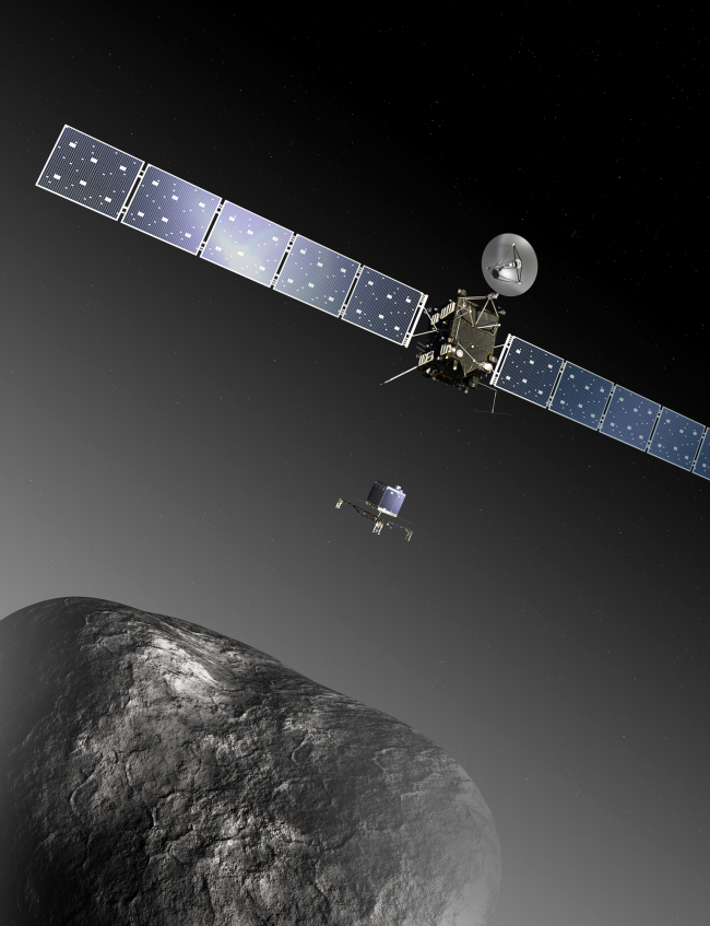 An illustration of the Rosetta orbiter deploying the Philae lander (AP-Yonhap news)