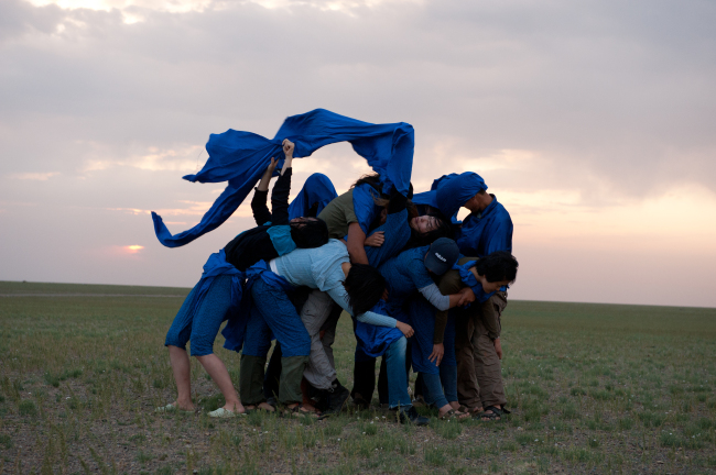 Artists stage a performance in the South Gobi Desert as part of the Nomadic Residency Program in Mongolia in 2011. (Arko Arts Center)