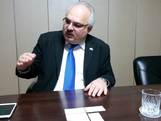 Georgian Deputy Minister of Foreign Affairs David Jalagania gestures during press briefing at the Georgian Embassy in Seoul on Monday. (Philip Iglauer/The Korea Herald)