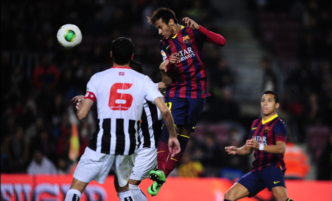 Barcelona’s Neymar scores against Cartagena on Tuesday. (AP-Yonhap News)