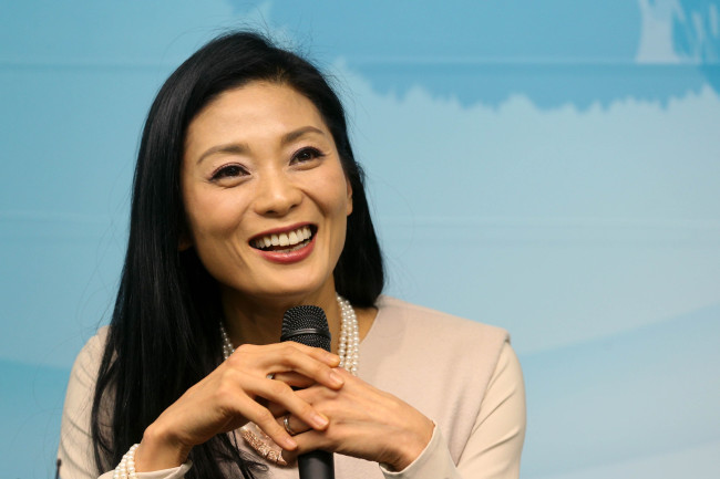 Ballerina Kang Sue-jin, who has been appointed the next artistic director of the Korean National Ballet, speaks during a press conference in Seoul on Wednesday. (Yonhap News)