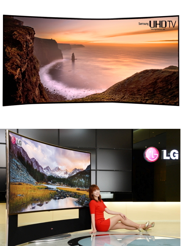 Samsung Electronics and LG Electronics revealed a 105-inch Ultra-HD television fitted with a curved screen. As the widest curved TV in the world, the products will be put on display at the upcoming Consumer Electronics Show in Las Vegas early next year. (Samsung and LG)