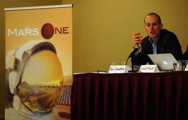 Mars One CEO Bas Lansdorp holds a press conference to announce the launch of astronaut selection for a Mars space mission project, in New York, on April 22. (AFP)