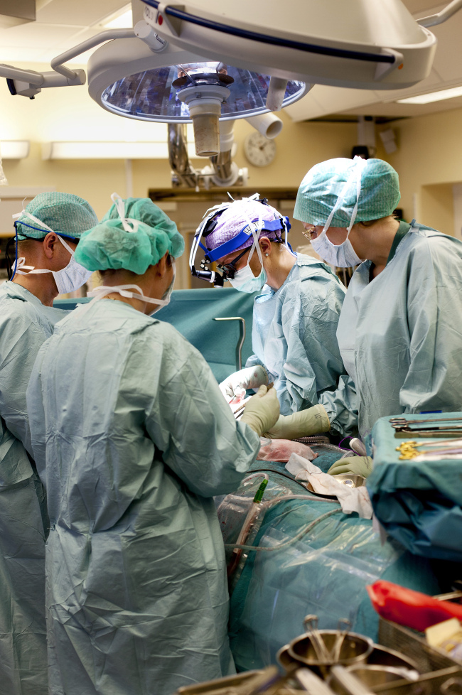 The Swedish research team practices before the operations to transplant wombs at Sahlgrenska Hospital in Goteborg, Sweden. (AP-Yonhap News)