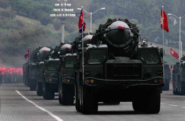 North Korean SCUD missiles seen at a military parade. (Yonhap)