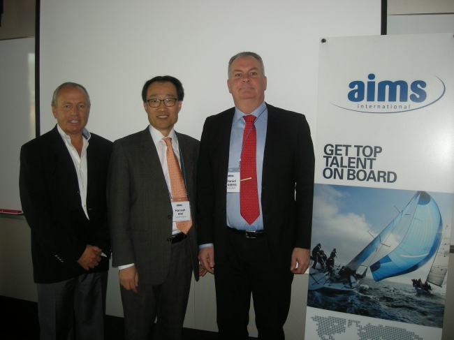 (From right) Daniel Ekberg, President of AIMS, Hansuk Kim, CEO of AIMS Korea, and Kevin Wallis, executive vice president of AIMS APAC. (AIMS)