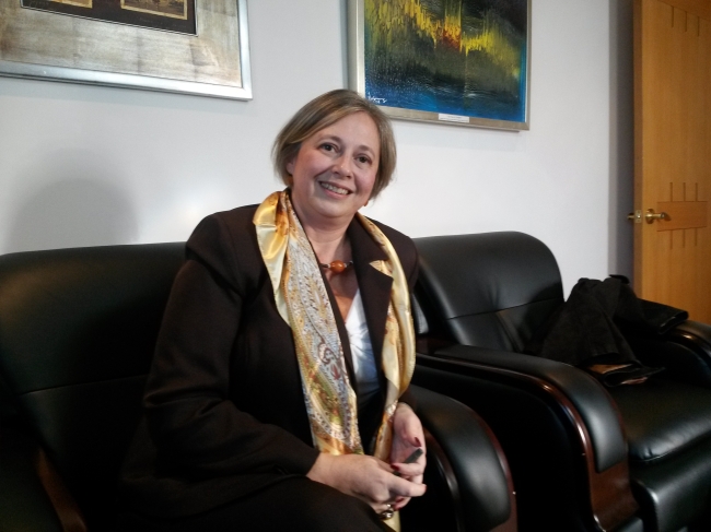 Uruguayan Ambassador to South Korea Alba Florio Legnani speaks with The Korea Herald during an interview in her office on Wednesday, days before International Women’s Day. (Philip Iglauer/The Korea Herald)