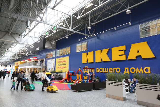 Customers are seen outside an Ikea store at the MEGA Belaya Dacha shopping complex in Moscow, Russia. (Bloomberg)