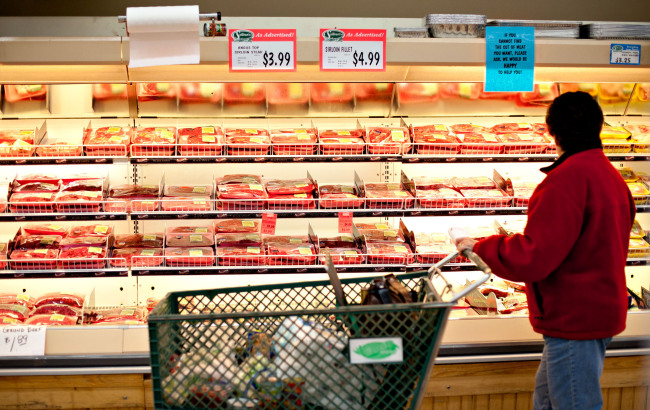 A customer shops for beef at a supermarket in Princeton, Illinois. (Bloomberg)