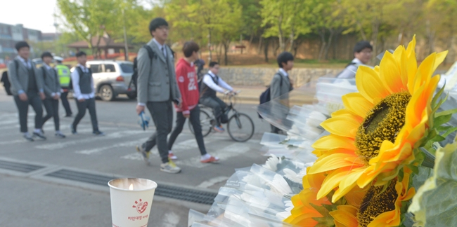 등교하는 단원고 학생들 (코리아헤럴드)