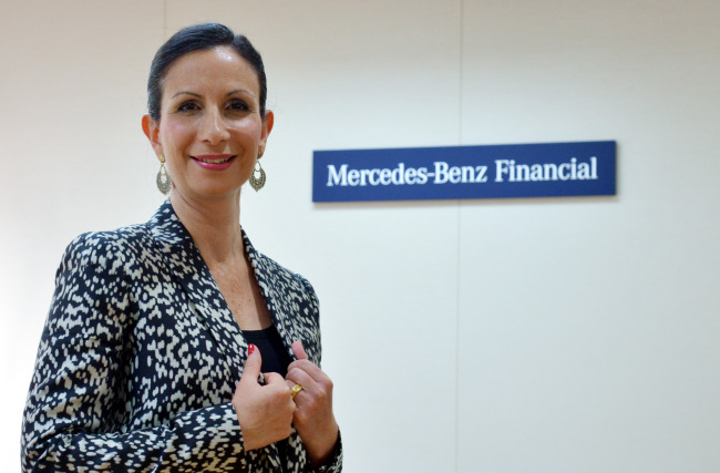Adi Ofek, managing director of Mercedes-Benz Financial Services Korea, poses at her office in Seoul, Friday. (Kim Myung-sub/The Korea Herald)