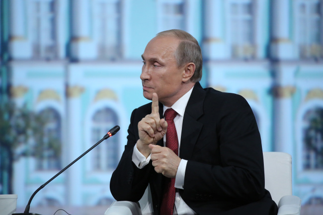 Vladimir Putin, Russia’s president, speaks during the plenary session of the St. Petersburg International Economic Forum in St. Petersburg, Russia, May 23. (Bloomberg)