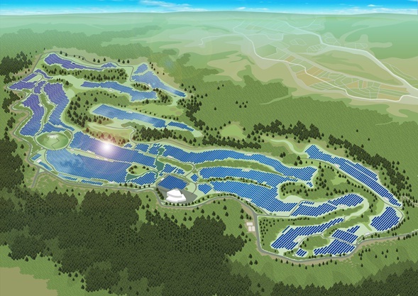 A rendering of the 26.2 megawatt solar power plant to be built on the site of a golf course abandoned in Fukushima after the 2011 earthquake by 2015. Hanwha Q Cells supplied solar modules to Japan’s biggest solar power plant. (Hanwha Group)