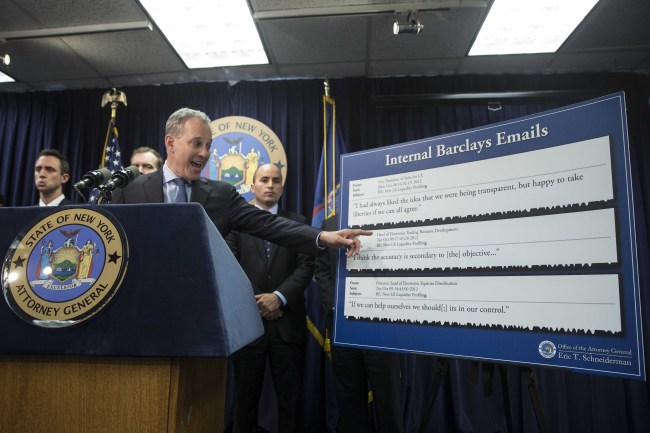 New York State Attorney General Eric Schneiderman speaks during a news conference in New York on Wednesday. (AP-Yonhap)