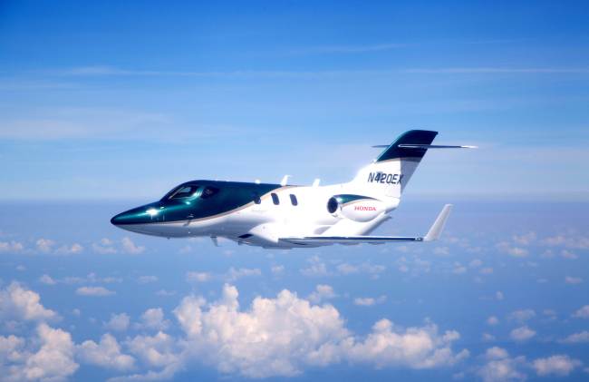 Honda Motor’s aviation subsidiary Honda Aircraft’s first production HondaJet during a test flight at Greensboro, North Carolina. (AFP-Yonhap)