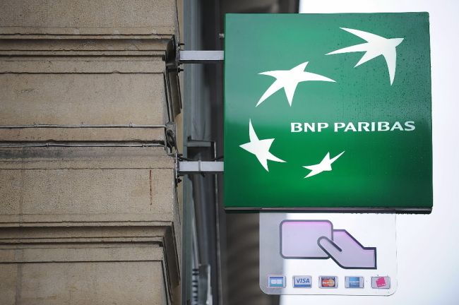 A BNP Paribas sign hangs outside a branch in Paris. (Bloomberg)