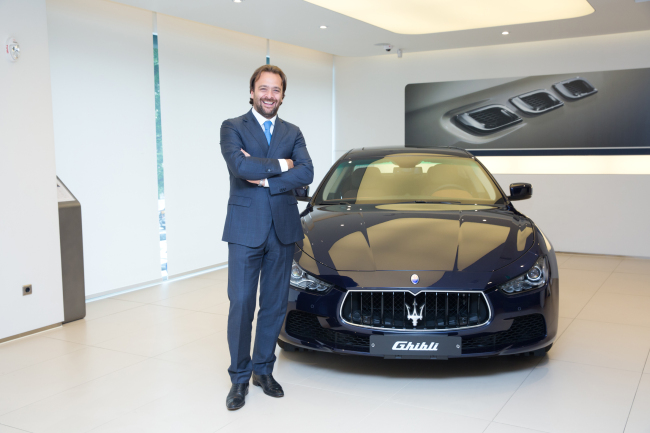 Umberto Maria Cini, Maserati’s managing director of overseas markets, poses at the carmaker’s dealership in Cheongdam-dong, southern Seoul, Thursday. ( Forza Motor Korea)