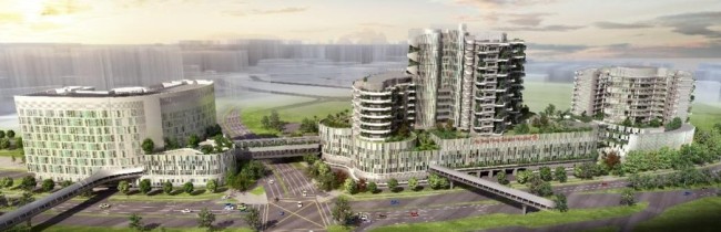 An artist’s rendering of the Ng Teng Fong General Hospital, to be constructed in Singapore. (GS E&C)