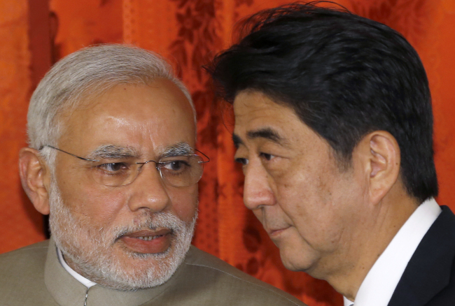 India’s Prime Minister Narendra Modi (left) and Japan’s Prime Minister Shinzo Abe. (Bloomberg)