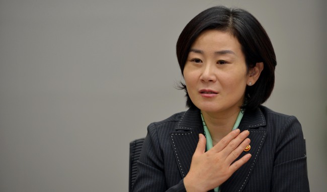 Gender Equality and Family Minister Kim Hee-jung speaks to The Korea Herald in her office in Seoul on Sept. 12. (Kim Myung-sub/The Korea Herald)