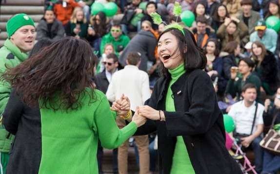 Participants join in a ceilidh at the St. Patrick’s Day celebrations this year at Sindorim D-Cube City in Seoul. (Stephanie Anglemyer)