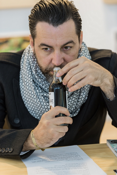 Quique Dacosta checks the aroma of a bottle of Korean jang(Sempio)