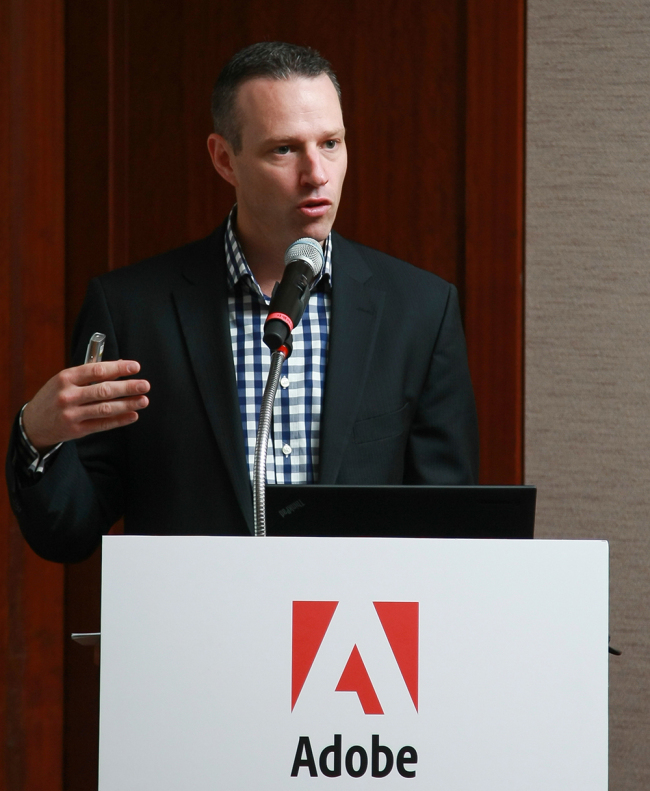Adobe Systems Asia president Paul Robson introduces the company’s cloud platforms in Seoul on Wednesday. (Adobe Systems)