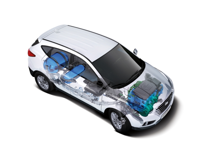 The powertrain of the Hyundai Tucson Fuel Cell. (Hyundai Motor)