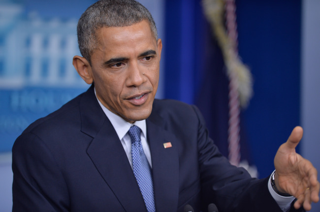 U.S. President Barack Obama hosts the year-end press conference in the Brady Briefing Room of the White House in Washington D.C., capital of the United States on Dec. 19. (Yonhap)