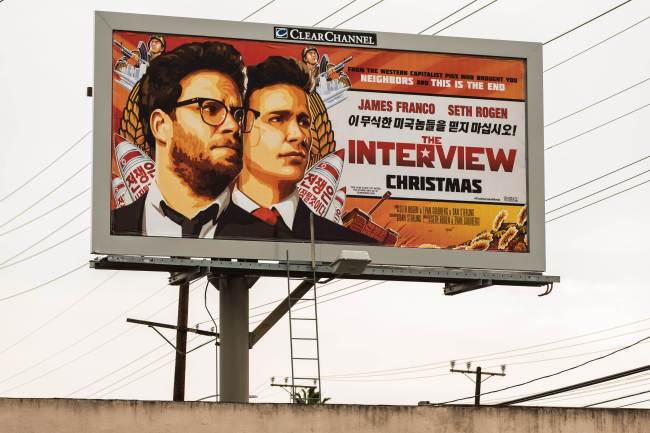 A billboard for the film “The Interview” is displayed in Venice, California. (AFP-Yonhap)