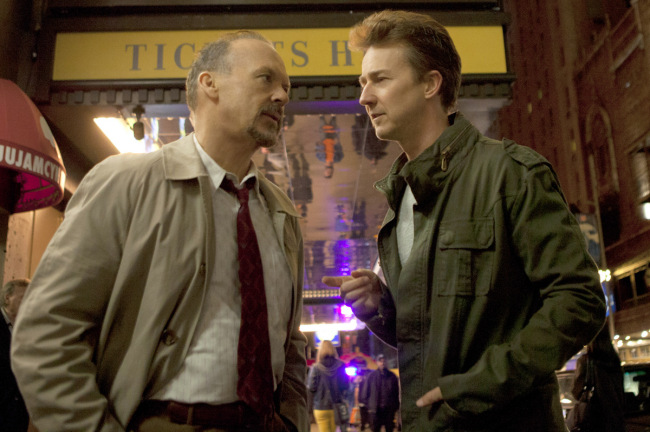 Michael Keaton (left) and Edward Norton in “Birdman.” (Fox Searchlight Pictures)