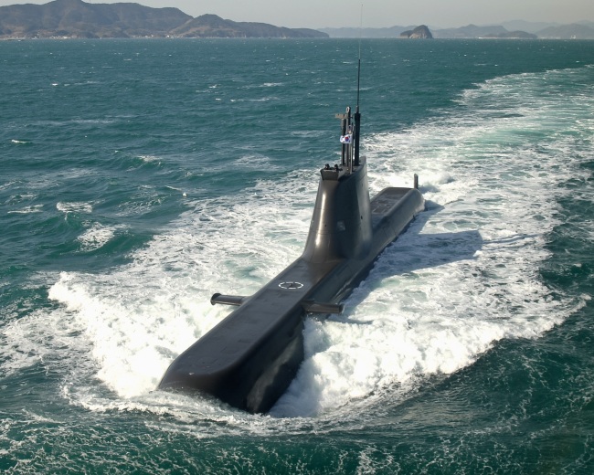 One of South Korea’s 1,800-ton 214-class submarines takes part in a naval operation. (Navy)