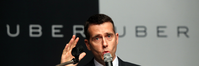 David Plouffe, Uber’s senior vice president for policy and strategy, speaks at a press conference in Seoul last week. (Yonhap)