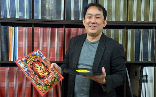 Sur Bo-ik, head of Khiov Music, holds one of the LPs he has designedat his company located in Seocho-gu in Seoul. (Kim Myung-sub/ The Korea Herald)