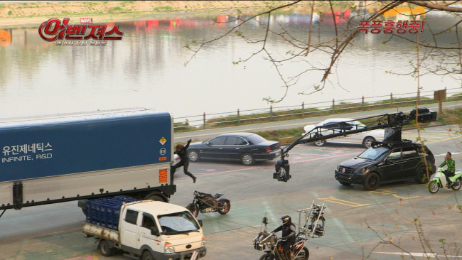 Scenes shot at a public parking lot in southern Seoul Marvel Studios