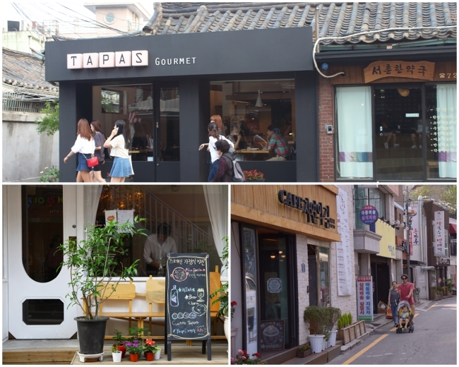 Unique and stylish pubs and cafes in Seochon Village, central Seoul (Chung Hee-cho/ The Korea Herald)