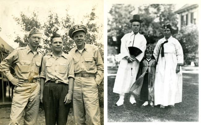 3rd generation: Richard (far left) in uniform and his brothers John and Horace. (right) / 1st generation: Horace Underwood and his wife Ethel with son Horace (left) (Courtesy of the Underwood family collection)