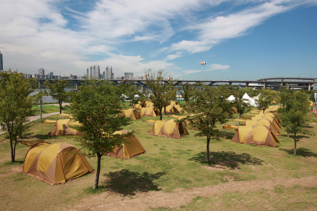 Scores of tents are set up in Ttukseom Hangang Park, eastern Seoul.