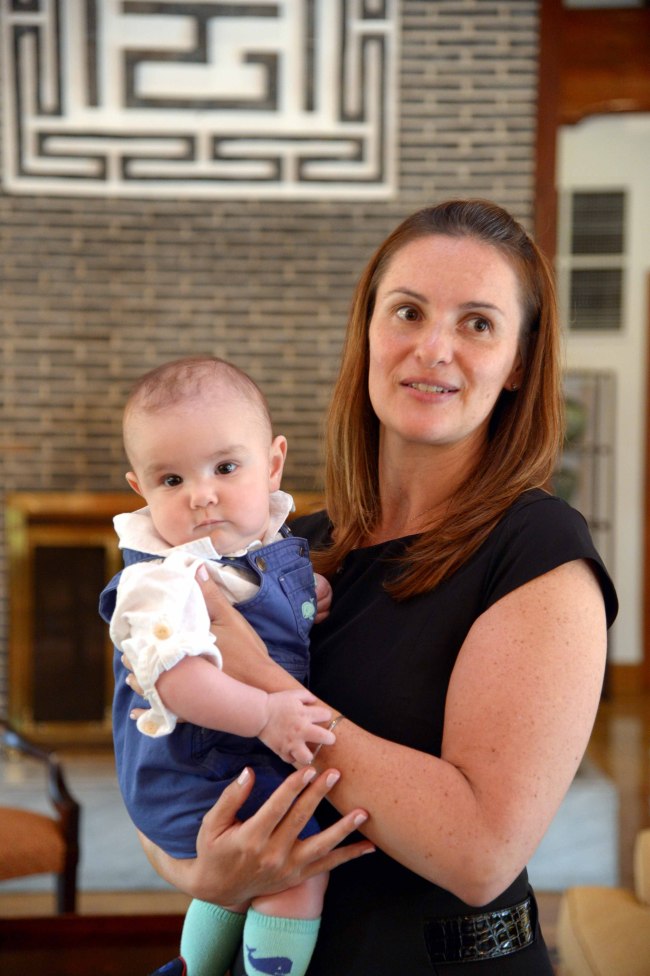 Robyn Lippert holds her six-month-old son Sejun. (Chung Hee-cho/The Korea Herald)